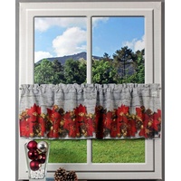 Querbehang Weihnachtsstern, HOSSNER - ART OF HOME DECO, Stangendurchzug (1 St), halbtransparent, Organza, Hintergrund in Holzoptik grau|rot 120 cm x 30 cm