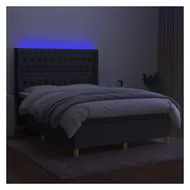 vidaXL Boxspringbett mit Matratze & LED Dunkelgrau 140x190 cm Stoff