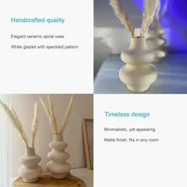Intirilife Keramik Vase in Creme Weiß - 11.5 x 15.5 cm - Spiralvase Dekovase ideal für Blumen Pampasgras und Trockenblumen