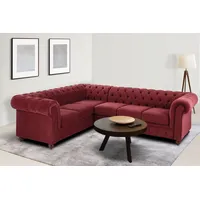 Home affaire Chesterfield-Sofa Chesterfield Ecksofa, auch in Leder L-Form, hochwertige Knopfheftung, langer Schenkel links oder rechts wählbar rot