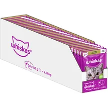 Whiskas 1+ Katzenfutter Lamm in Gelee, 28x85g (1 Packung) – Nassfutter für ausgewachsene Katzen in 28 Portionsbeuteln