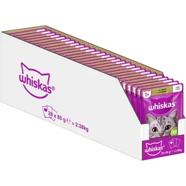 Whiskas 1+ Katzenfutter Lamm in Gelee, 28x85g (1 Packung) – Nassfutter für ausgewachsene Katzen in 28 Portionsbeuteln