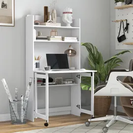 Homcom Computertisch mit Stauräumen, klappbarer Platte und 2 Rollen, für Schlafzimmer, Wohnzimmer und Haus, 80 x 69 x 153 cm, Weiß