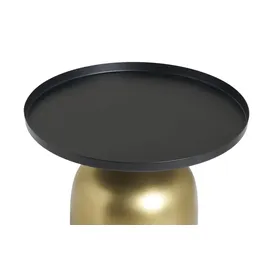 miliboo Runder Design-Beistelltisch aus Metall goldfarben mit mattschwarzer Tischplatte RAMSES