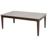 Mendler Couchtisch HWC-M55, Beistelltisch Sofatisch Massiv-Holz HDF Laminat Melamin 46x120x70cm Beton-Optik braune Beine