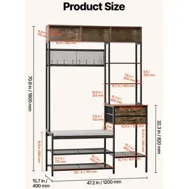 Vevor Multifunktionale Flurgarderobe 120 x 40 x 180 cm Braun
