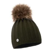 ELIMELI® Kaschmir Mütze Damen Winter warme Strickmütze Wollmütze mit Kaschmir Wintermütze mit Kunstfell Bommel Slouch Strick Beanie Damen für Winter Bommelmütze (Khaki) - Einheitsgröße