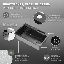 ML-Design Spülbecken Edelstahl 75x46 cm Anthrazit Rechteckig,
