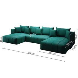 furmeb24 ASPEN U Ecksofa mit Schlaffunktion Bettzeugablage 346x188cm, Sofa U Form, - grün