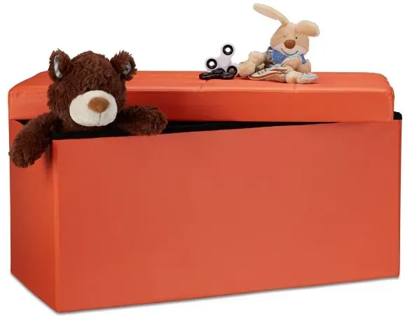 Relaxdays Sitzbank mit Stauraum Kunstleder Orange