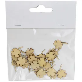 Riffelmacher & Weinberger Riffelmacher Streudeko Kleeblatt 24 Stück | 2x2 cm | Holz Natur | Glücksdeko Frühling Hochzeit Neujahr Basteln DIY Deko Tischdeko | 07621