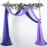Trayosin 3 Stück Vorhang Querbehang Traubogen,Hochzeitsbogen, Gardine Freihanddeko,Eleganter Langer Fenster Vorhang Gardinen Schals für Babyparty Geburtstag Hochzeit Deko (Lila-Blau,75x550cm)