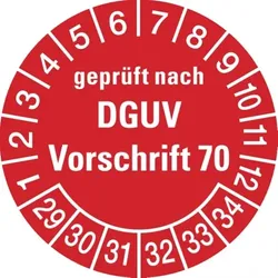 König Werbeanlagen Dreifke® Prüfplakette geprüft nach DGUV Vorschrift 70 ab 29 rot/ - 30 mm Folie selbstklebend