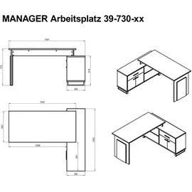 Stella Trading Mid.you Eckschreibtisch Weiß, Sonoma Eiche Metall, 1 Schubladen, U-Form, 65x76x140 cm Stauraum, Arbeitszimmer, Schreibtische, Eckschreibtische