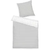 Tom Tailor Renforcé-Bettwäsche, 80x80 cm + 135x200 cm, 100% Baumwolle/Renforcé, Mit Wendemotiv und farbigem Markenreißverschluss, Check & Stripes Grau, Weiß (Light Grey & Crisp White)