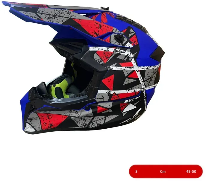 Kinder-Motocross-/Enduro-Helm für Motorrad, ATV, Fahrrad – Größe S (49–50 cm), mattblau mit rot-grauem Design