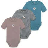 Normani Outdoor Sports 3er Set Unisex Baby Merino Kurzarm-Strampler Kurzarm Body mit Knopf in Blau/Grau/Rosa | Gr.: 62