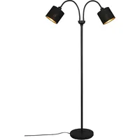 Trio Stehleuchte tommy 2 flammig Metall, Stoffschirm schwarz Gold,