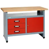 Küpper Werkbank  (L x B x H: 60 x 120 x 84 cm, Anzahl Schubladen: 3 Stk., Rot/Silbergrau)