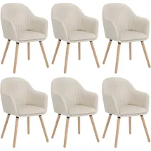Woltu Esszimmerstühle 6er Set, Küchenstuhl Wohnzimmerstuhl Polsterstuhl mit Armlehne Samt Massivholz, Cremeweiß