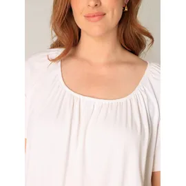 Base Level Curvy "Yoni", Damen, Gr. 46, weiß, Single Jersey, Obermaterial: 94% Viskose, 6% Elasthan, unifarben, figurumspielend hüftlang, Rundhals, abgesteppt, Shirts Ballonshirt, mit gerafftem Rundhalsausschnitt