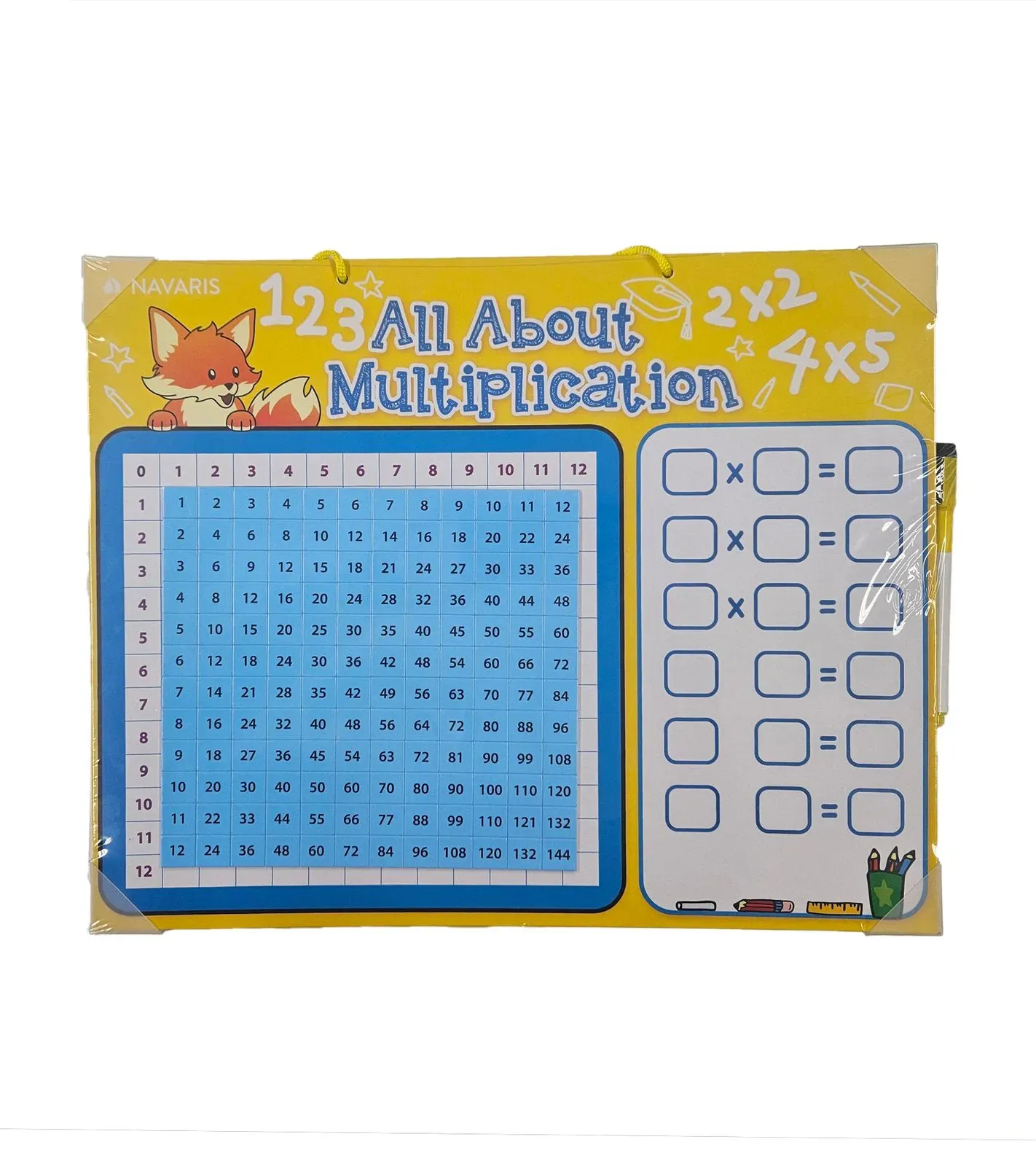 NAVARIS Kinder Lerntafel Multiplikationstafel auf Englisch Lern-Zubehör Lern-Materialien 53345.02 Gelb/Blau - One-Size