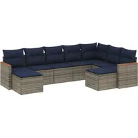 vidaXL 9-teiliges Gartensofa-Set mit Kissen, grau, Polyrattan - Grau