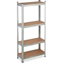 Relaxdays Schwerlastregal verzinkt, Traglast 700kg, 150x70x30 cm, 4 Böden, zum Stecken, Stahl, silber