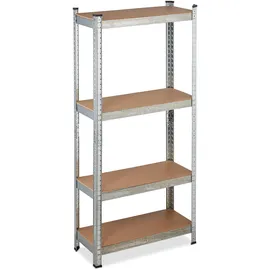 Relaxdays Schwerlastregal verzinkt, Traglast 700kg, 150x70x30 cm, 4 Böden, zum Stecken, Stahl, silber