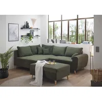 ED EXCITING DESIGN Calanda Ecksofa mit Hocker, frei im Raum stellbar, Rücken- und Zierkissen, grün