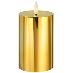 LED Kerze gold glänzend festliche Kunststoff Stumpenkerze Timer H: 15cm
