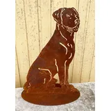 Gartenfigur Hund Labrador sitzend auf Platte 50x35cm Edelrost Gartendeko Wetterfest Rost Metall Rostfigur von Steinfigurenwelt