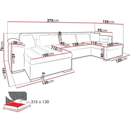 Mirjan24 Wohnlandschaft Wicenza Cord, Eckcouch mit Schlaffunktion, Symmetrisches U-Form,
