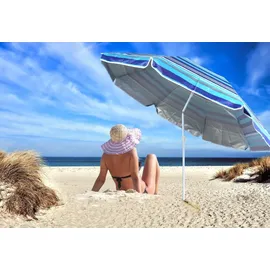 Ellug gestreifter Sonnenschirm 180 x 180 cm Blau/Hellblau/Dunkelblau/Türkis/Weiß