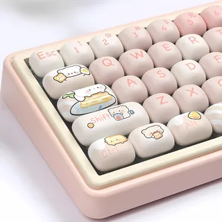 PBT Cute Keycaps, Pink MOG Profile Keycap, 139 Keys Rounded Custom Keycap Set for Mx Cherry Mechanical Keyboard 60 75 100 Prozent (Pink)