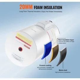 Vevor Elektrischer Warmwasserbereiter, 18-Gallonen-Tank, 1,6 kW Durchlauferhitzer, IPX4 wasserdichter Seitenanschluss, geeignet für Dusche, Badewanne