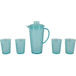 Decoris 4 Trinkgläser mit Kanne Kunststoff Trinkgeschirr Gläser Krug Gläserset Karaffe Trinkbecher Wassergläser Saftgläser Limonadengläser
