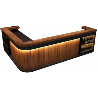 Bartisch Bar-Tresen Eckbartresen Gastronomie-Theke Restaurant-Bar Empfangstresen Braun 180cm