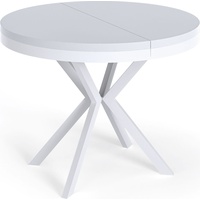 Runder Ausziehbarer Esstisch - Loft Style Tisch mit Weißen Metallbeinen - 100 bis 180 cm - Industrieller Quadratischer Tisch für Wohnzimmer - Kom...