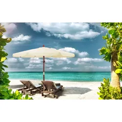 Kingsleeve Sonnenschirm 330 cm Holz mit UV Schutz 80+ Schutzhülle Balkon Garten creme