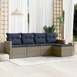 vidaXL 5-teiliges Gartensofa-Set mit Kissen, grau, Polyrattan - Grau