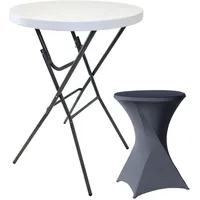Trutzholm Stehtisch mit Husse Partytisch klappbar Ø 80 cm Höhe 110 cm in Weiß mit Husse...