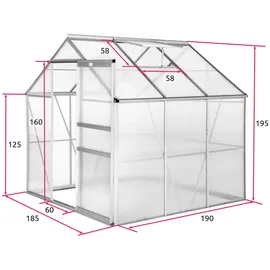 Tectake tectake® Gewächshaus, 5,85 m3, UV-beständig und wärmedämmend, 185 x 190 x 195 cm