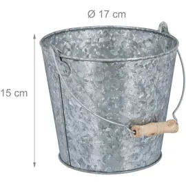 Relaxdays Zinktopf 5er Set, Kräutertopf für Küche, Balkon & Garten, verzinkter Blumeneimer aus Metall mit Henkel, Silber