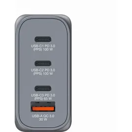 Verbatim GaN 100W, grau 1x USB-A, QC 3x USB-C PD, 3.0, 3.0