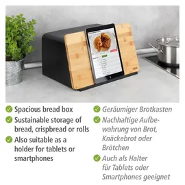 Wenko Brotkasten mit Bambusbrett, Schwarz