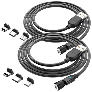 Callstel Magnetadapter: 2er-Set USB-Kabel mit 6 Magnet-Stecker für USB-C, Micro-USB, Lightning (C Magnet Ladekabel, Ladekabel iPhone, Apple)