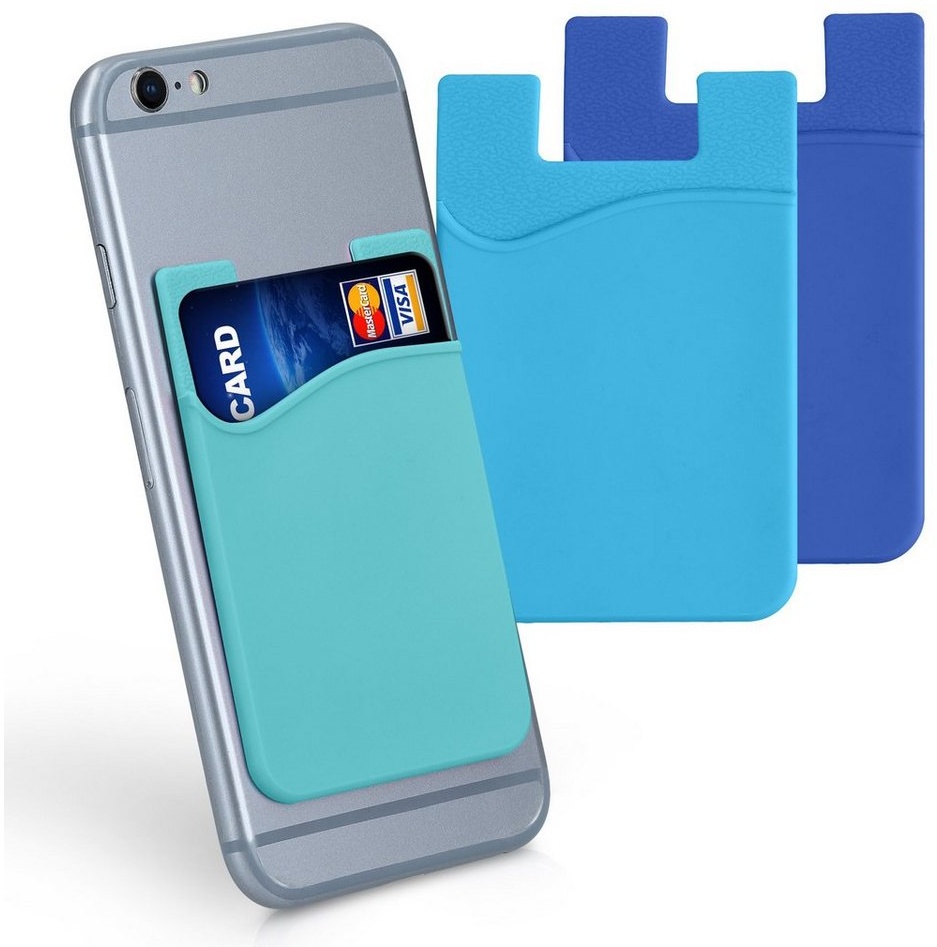 kwmobile Kartenetui 3x Kartenhalter Hülle für Smartphone (1-tlg), selbstklebend - Aufklebbare Silikon Kreditkarten Tasche - 8,5x5,5cm blau 11,20 cm x 0,70 cm