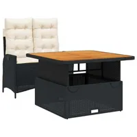 VidaXL 2-tlg. Garten-Essgruppe mit Kissen Schwarz Poly Rattan