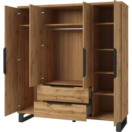 Home Affaire Drehtürenschrank HOME AFFAIRE "Bronne,Breite 191 cm, Wäscheschrank inclusive Innenausstattung", braun (wotan eiche), B:191cm H:210cm T:60cm, ABS-Kunststoff, Dekorfolie, FSC-zertifizierter Holzwerkstoff, Metall, Schränke, Drehtürenschrank, Kleiderschrank,